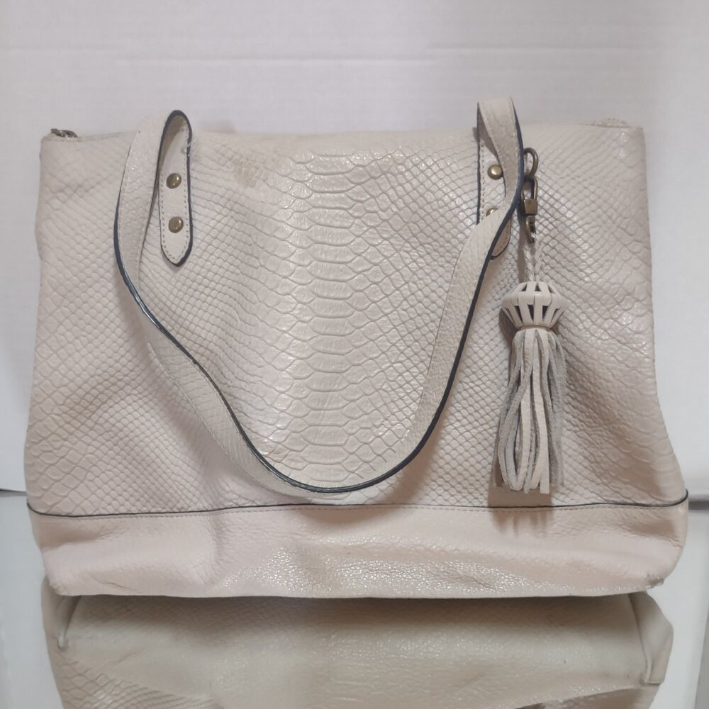 The Sak Cream Pebbled Leather Shopper Bag Zip Tote Shoulder Gift